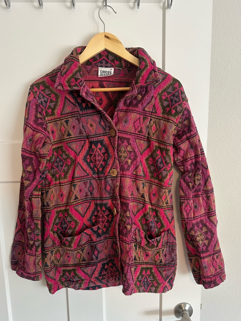 Vintage Chico's Design Pink Aztec Patterned Jacket